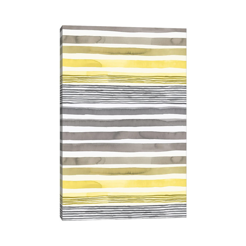 Stripes Illuminating Yellow Ultimate Grey 1 Piece Wrapped Canvas Wall Art, 152.5 cm H x 101.5 cm W