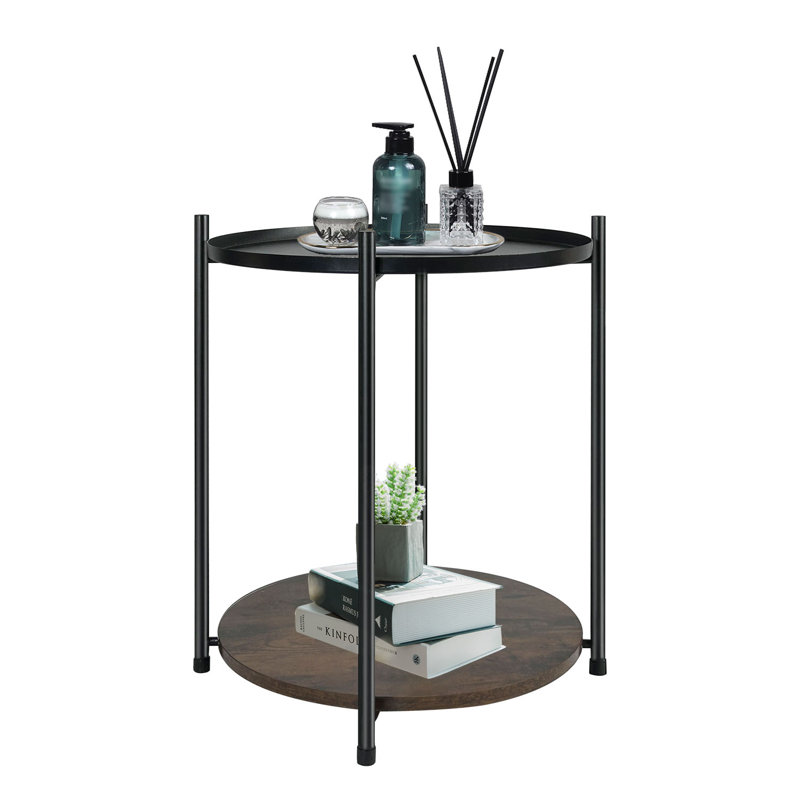 Round Black Metal End Table with Removable Tray
