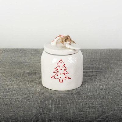 Ensemble festif crème et sucre à motif arbre de Noël blanc festif