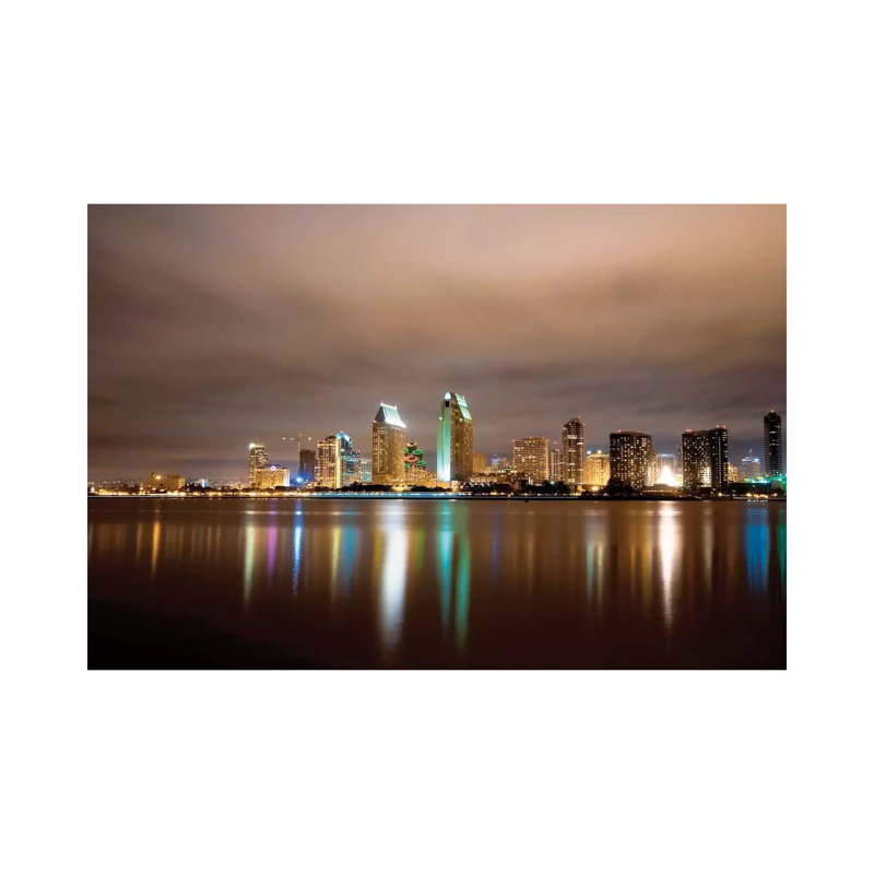 San Diego Night Panorama 1 Piece Wrapped Canvas Wall Art, 20.32 cm H x 30.48 cm W