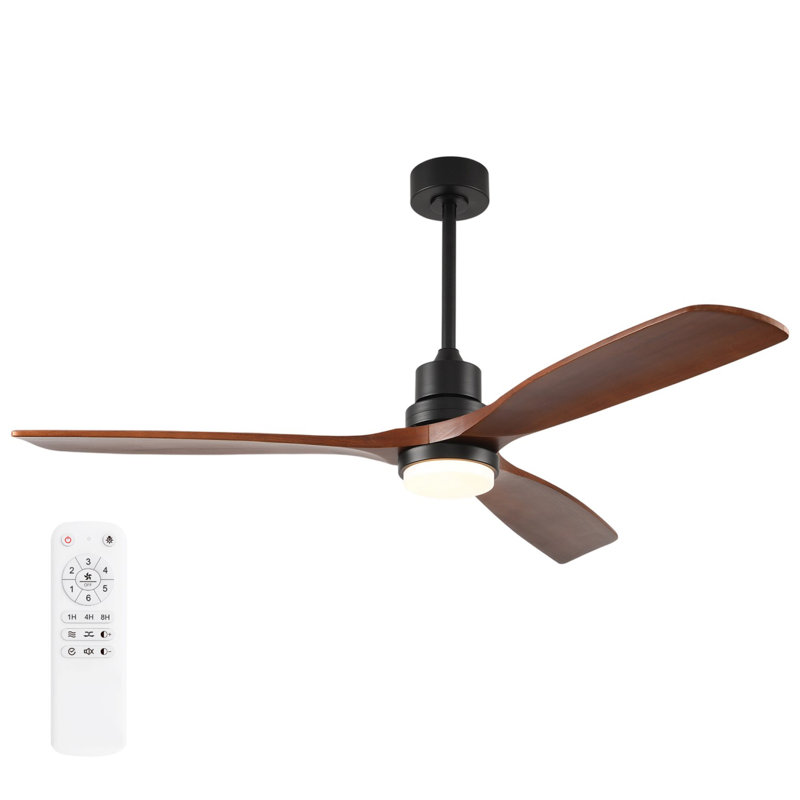 Ventilateur de plafond noir moderne 60 pouces avec lumière et 3 pales en bois massif avec moteur à courant continu réversible et télécommande