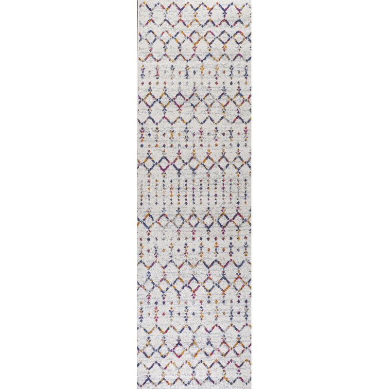 Kateshia Moroccan Hype Boho Vintage Diamond Cream/Multi Rug, Runner 2'3" x 8'
