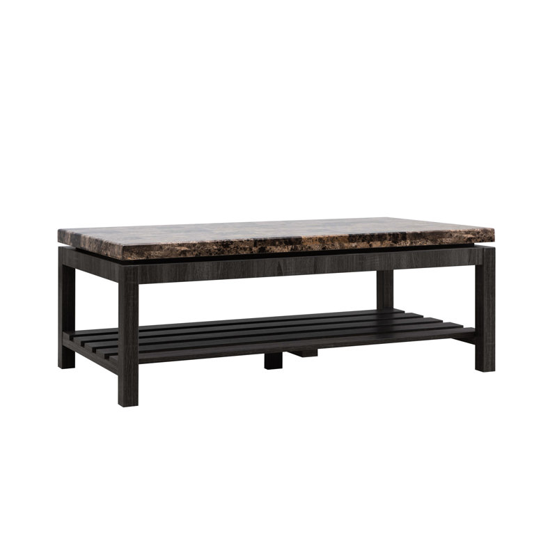 Table basse avec tablette à lattes en faux marbre