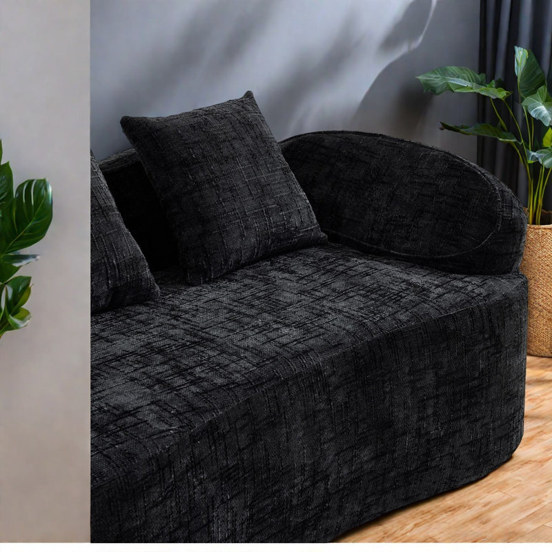 Canapés à compression, canapé moderne compact en chenille noire 2 places pour la maison