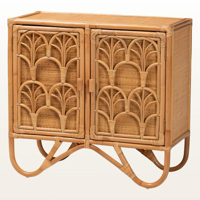 William Bohemian Style Light Honey Rattan Storage Accent Cabinet, 31.58" H X 33.55" W X 15.74" D