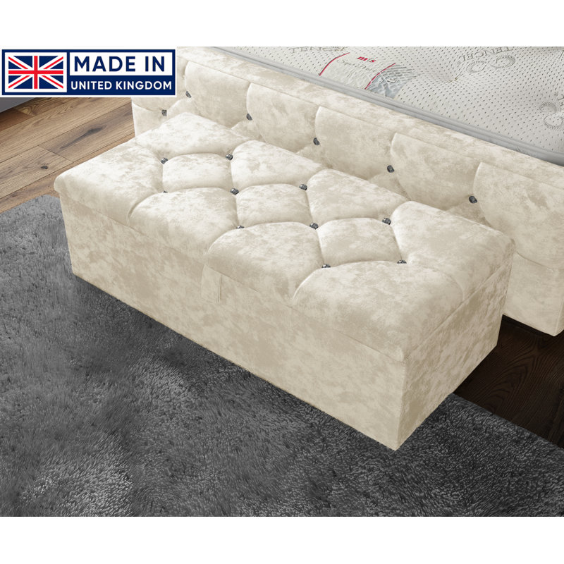 Alax 102cm Wide Rectangle Geometric Standard Ottoman with Storage, Cream