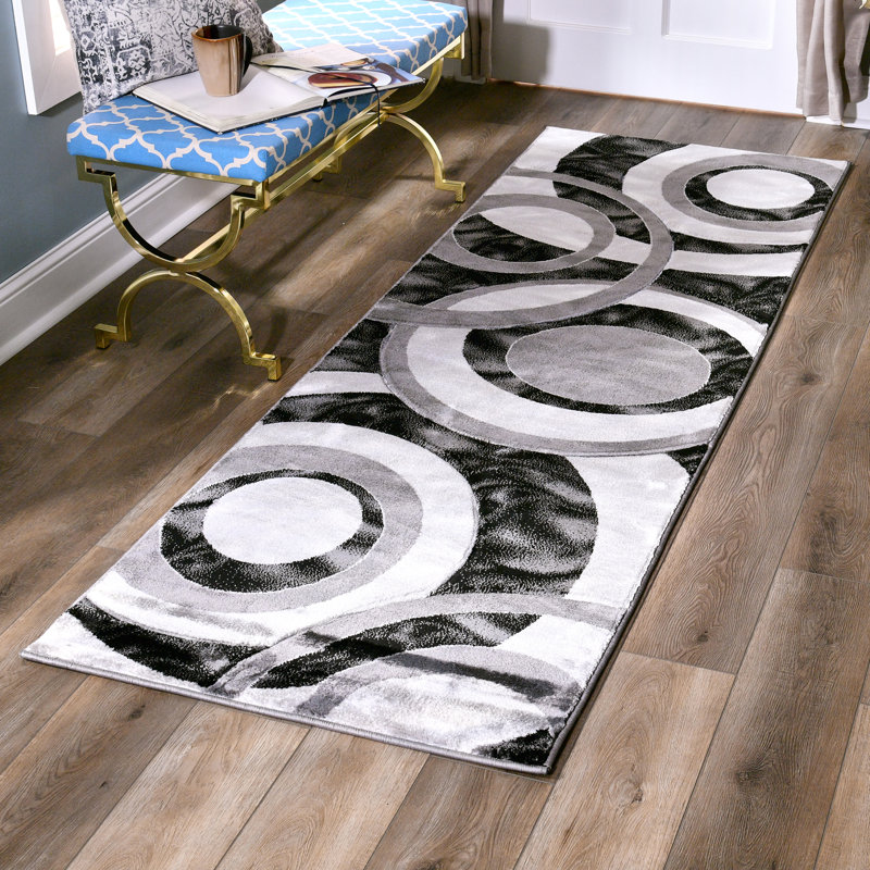 Tapis ivoire / noir Adonia, Tapis de couloir 2 pi 8 po x 8 pi 1 po