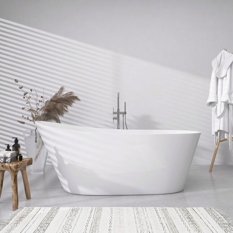 Baignoire de trempage autoportante en acrylique avec drain latéral 59 po x 29 po, Blanc