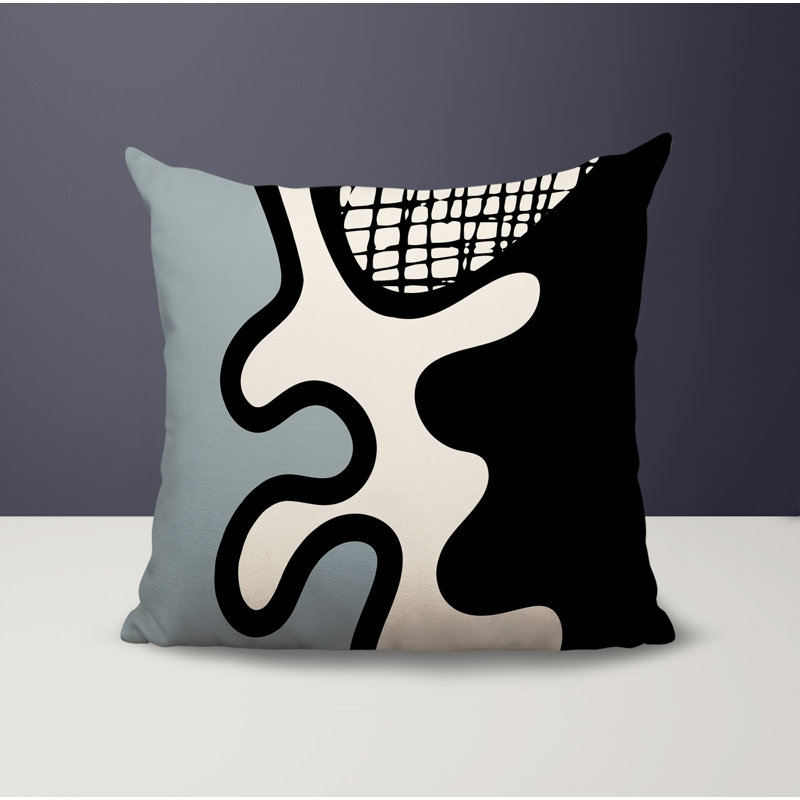 Oreiller carré réversible intérieur / extérieur Vido, H 17 po x l 17 po, Gris / noir / blanc cassé abstrait