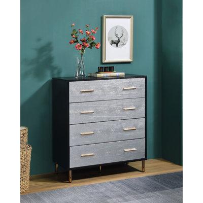 Commode à tiroirs, commode à finition argentée et dorée
