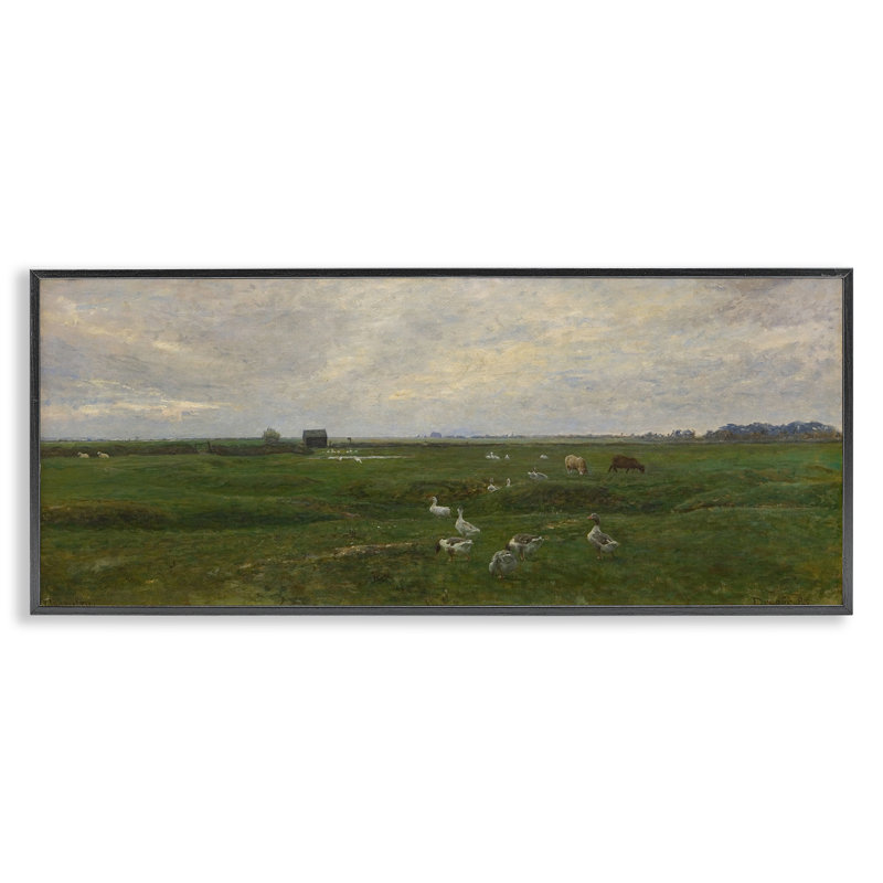  Grazing Ducks & Horses Black Framed Giclee Art by Grace Popp, H 10 po x l 24 po, Giclée encadrée noir minuit