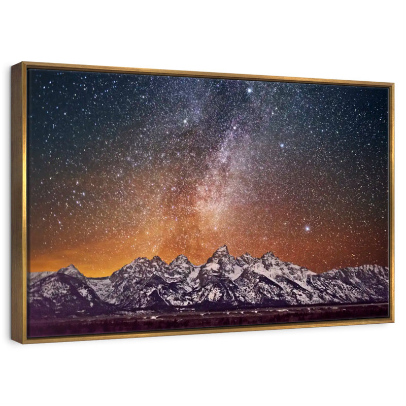 Voie lactée au-dessus de Grand Teton, Cadre flottant doré, 31 po x 21 po