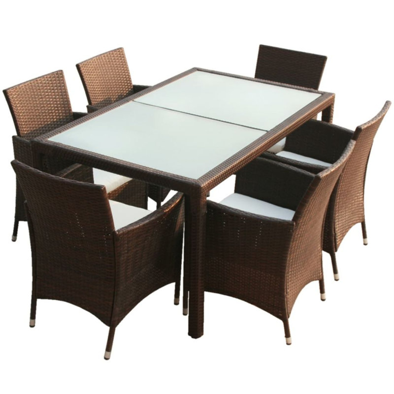 Ensemble repas rectangulaire avec coussins Kruse, 6, L 59,1 po, Brown/ White