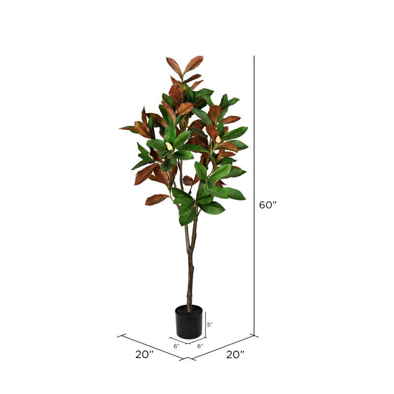 Magnolia artificiel vert en pot, H 60 po x l 20 po x P 23 po