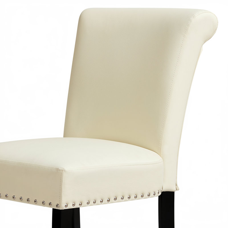 Momordique Nailed Trim Faux Leather Waterproof Upholstered Parsons Dining Chairs, Black/Black, 4