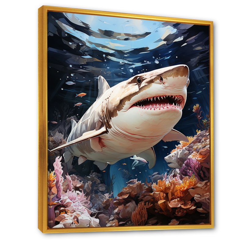 " Silent Hunter Sharks Portrait ", Gold Floater Framed, 44" H x 34" W x 1.5" D