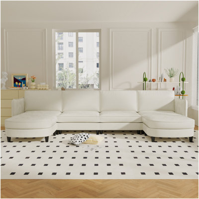 141.5''  Large Size 6 Seater Sofa Couch, U-Shaped Sofas With Movable Ottoman, Arm With Pockets,Modern Fabric Couches For Living Room, Apartment, Office