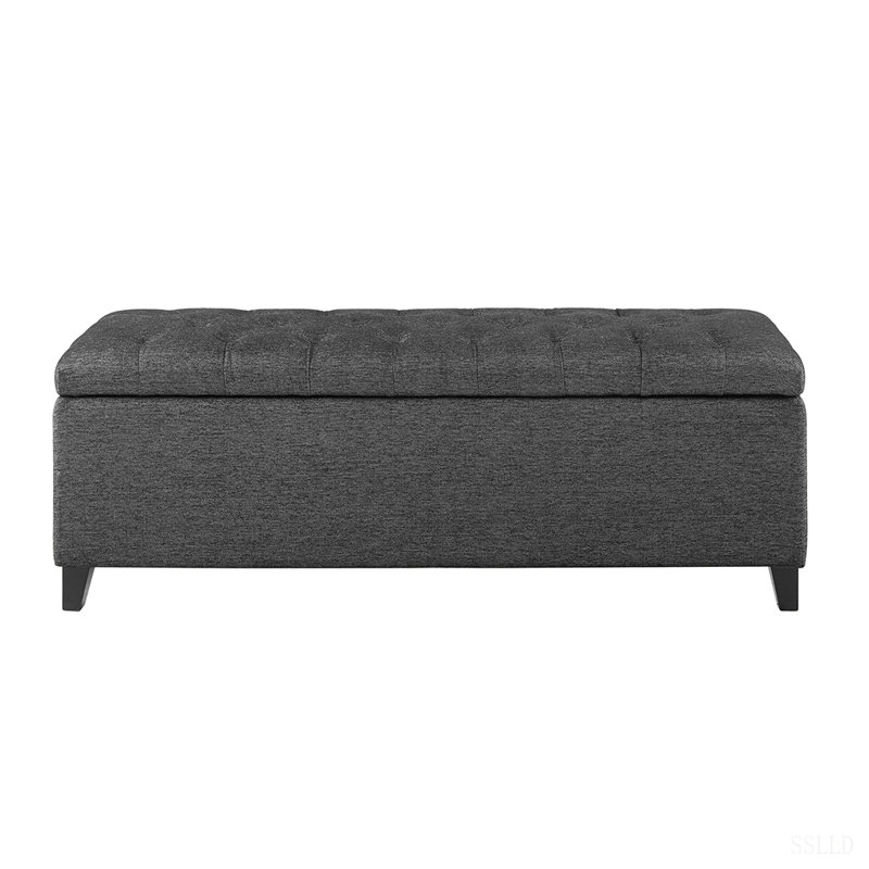 Banc de rangement capitonné à fermeture douce, H 18,5 po x L 19,25 po x P 49 po, Gris anthracite, Gris anthracite, Noir