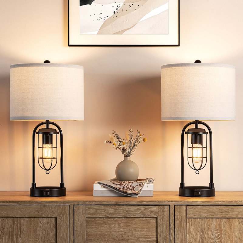 21.5” Table Lamp Set With Night Light And USB Ports