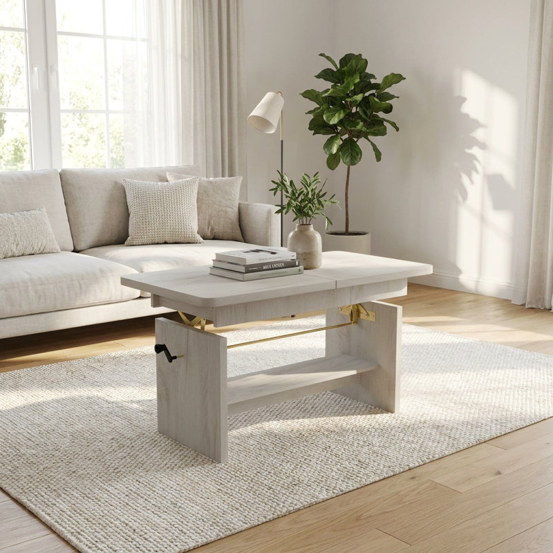 Lift Top Coffee Table with Storage, Kraft Biały