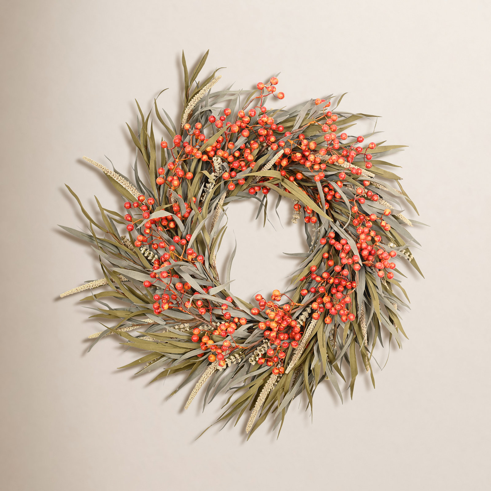 24" Grass, Berry Thanksgiving Wreath, Orange