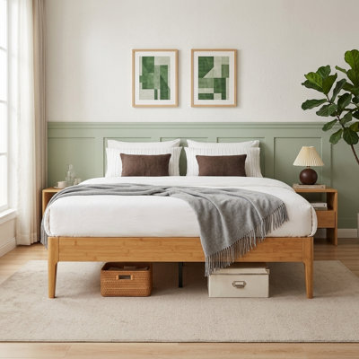 15 Inch High Natural Bamboo Platform Full Size Bed Frame, No Box Spring Needed, Noise-Free with Underbed Storage
