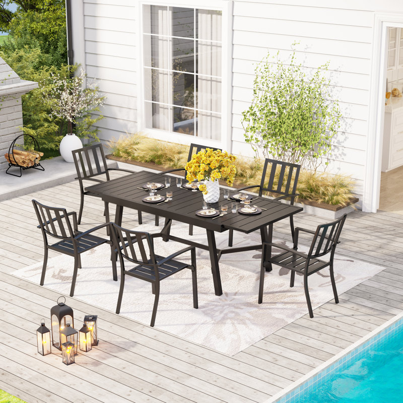 Alyah 6 - Person Stainless Steel Patio Dining Set Extendable Rectangular Table
