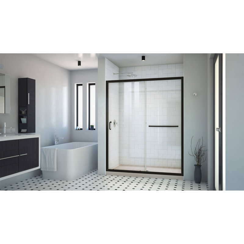 Infinity-Z 60" W x 74.75" H Framed Sliding Shower Kit, Center, Biscuit