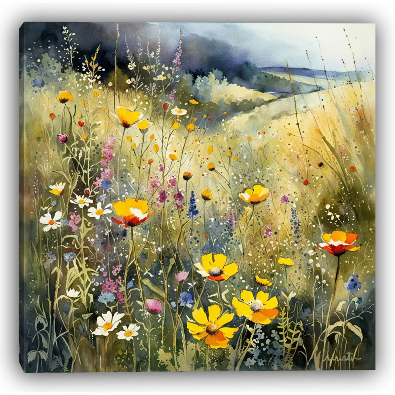 «Golden Bloom Horizon - Radiant Red Poppies», art mural sur toile