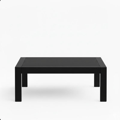 All-Weather Metal Outdoor Coffee Table With Wood-Look Top And Black Frame