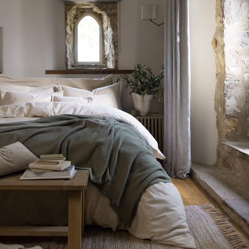Flannel Marl Duvet Cover Set, Oat, Queen Duvet Cover + 2 Standard Pillowcases