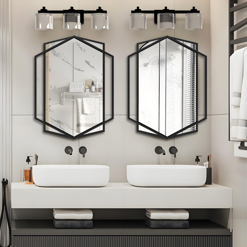 Miroir mural décoratif, miroir mural moderne pour salle de bain, miroir mural avec cadre en métal noir irrégulier et rectangulaire
