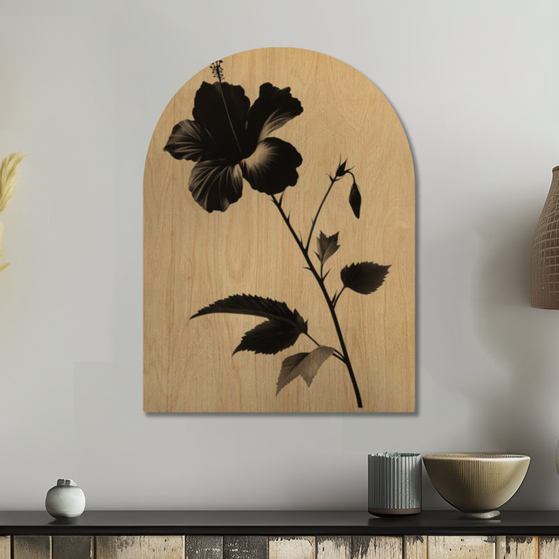 Onyx Hibiscus en fleurs - Décoration murale en forme d'arche tropicale, imprimée sur bois, Arche, H 24 po x l 18 po