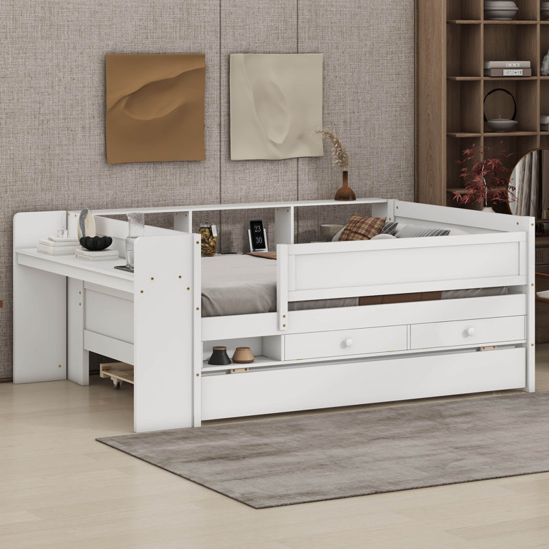Twin Daybed With Drawers And Trundle, White