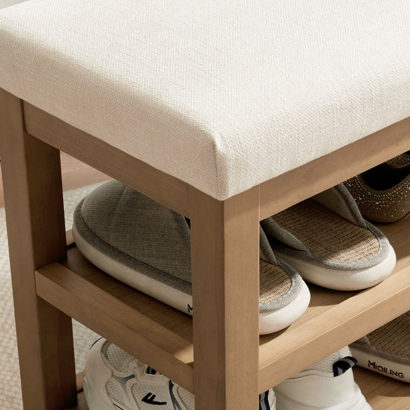 Hahnville Upholstered Storage Shoe Bench, Beige, 21.3" H x 31.5" W x 13.8" D