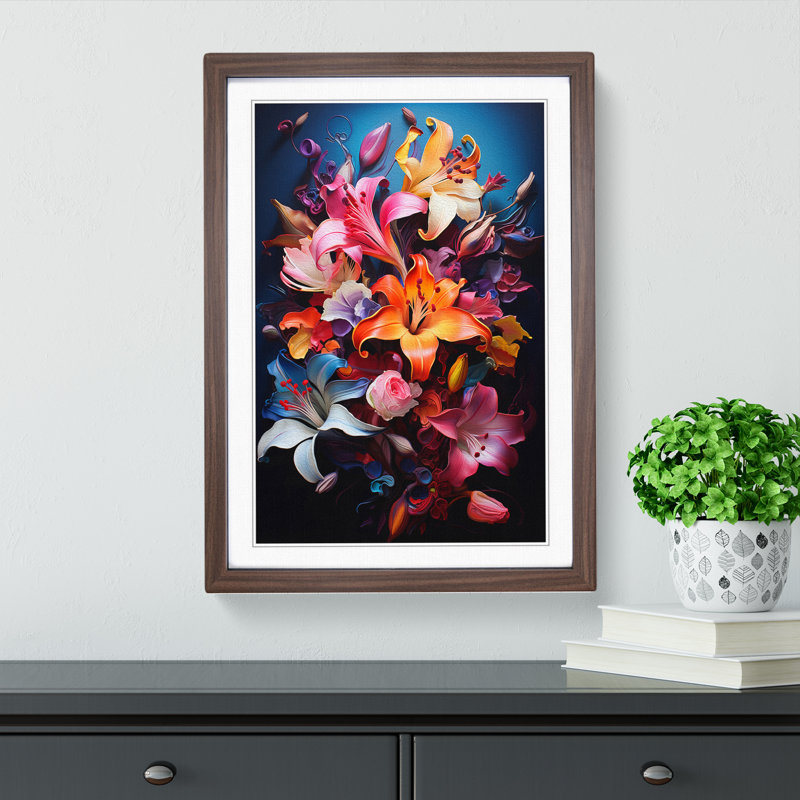Floral Tachisme - Framed Print, Walnut Framed, 64cm H x 46cm W