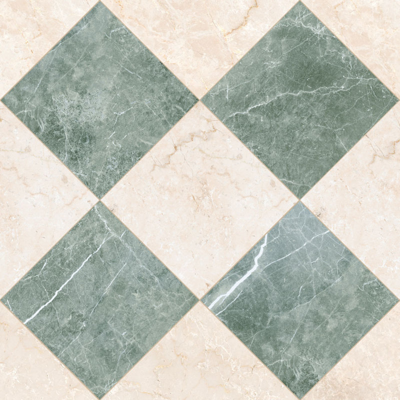 Tavari Checkerboard 10X10 Botticino And Verde, Green/Beige