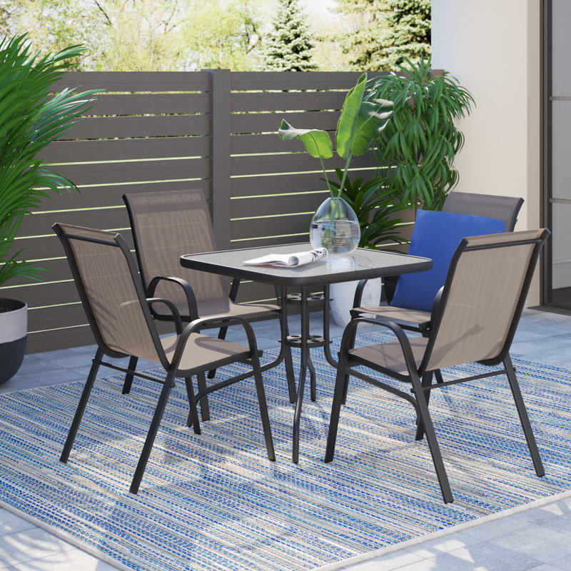 Elgin 5-Piece Rippled Glass Outdoor Patio Table Set with 4 Chairs by Flash Furniture, Brown