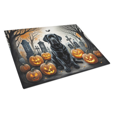 Black Labrador Retriever Spooky Halloween Glass Cutting Board Large