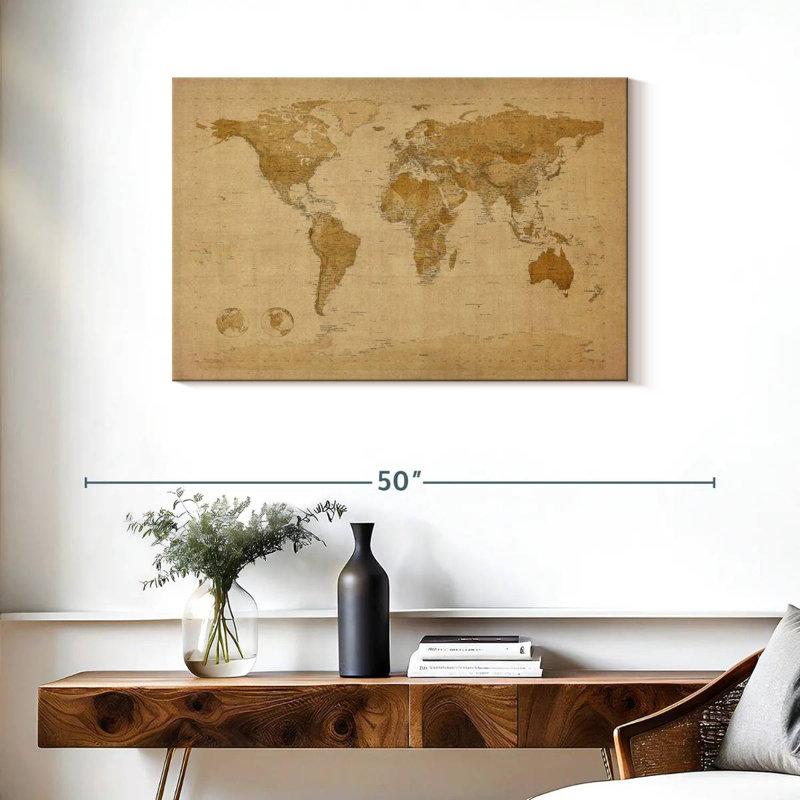Aliaz World Map Antique Style I, 24" H x 36" W