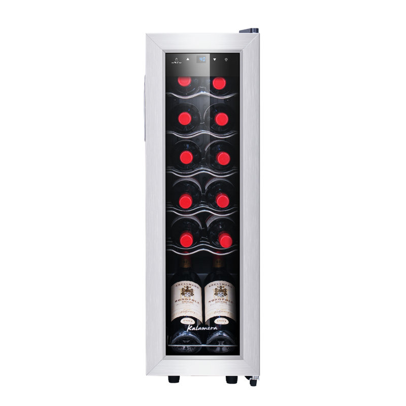 Kalamera 12-Bottle Black Stainless Steel Freestanding Wine Cooler