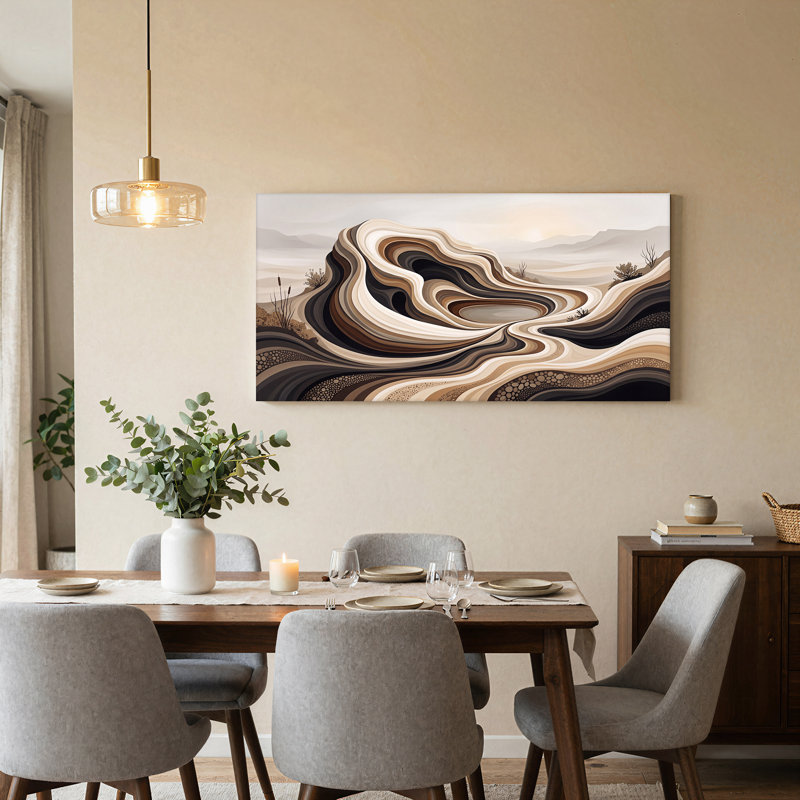 Toile abstraite, "Dunes de sable ondulées", L 32 po x H 16 po