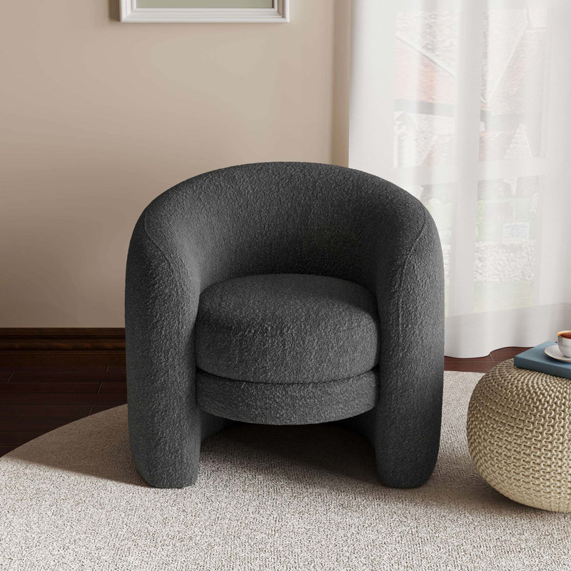 Fauteuil d'appoint rembourré à dossier courbé moderne, tissu bouclé douillet, siège moelleux confortable, aucun assemblage requis
