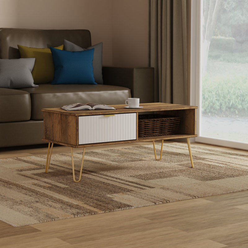 Alcalde Coffee Table with Storage, White/Dark Brown Wood