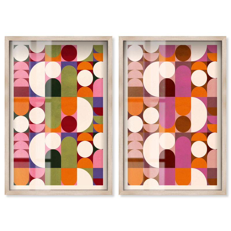 Bauhaus Harmony Duo Shadowbox Print Modern Abstract Art Set by Art Remedy, Black Frame, 10 x 15, H 16 po x l 11 po