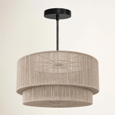 Luminaire suspendu d'extérieur lumineux en rotin pour grand tambour extérieur en résine naturelle tissée à la main 1 lumière pour patio couvert, entrée de style bord de mer, plage et bord de mer