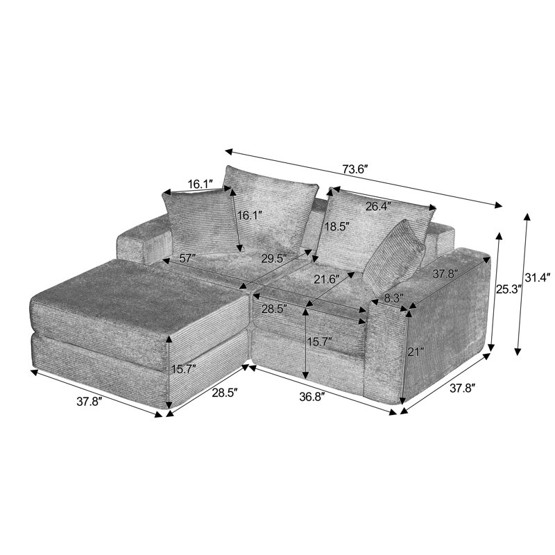 Canapés modulaires confortables, en mousse et à ressorts, en forme de L moderne pour les petits espaces