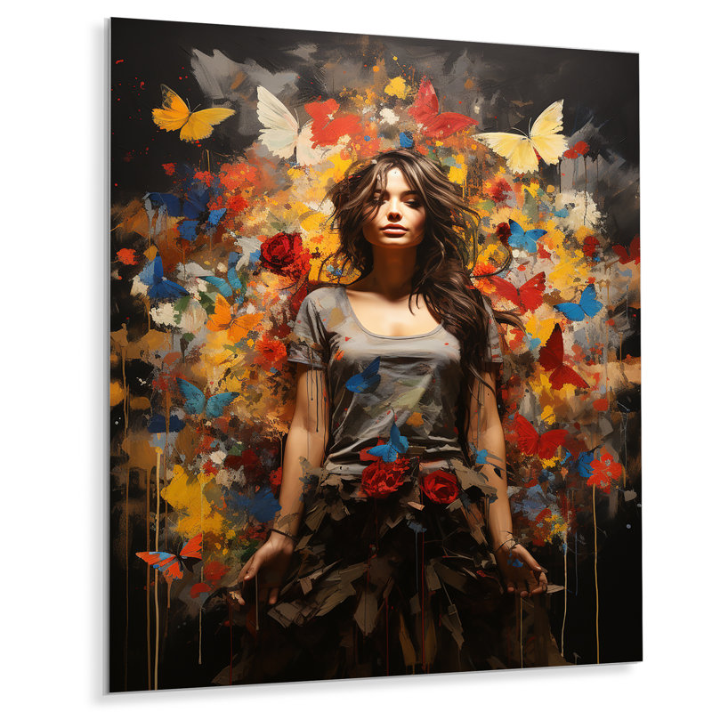 «Hippie Woman Renaissance Botanicals I», reproduction d'art murale en métal Pop Art, H 20 po x l 12 po x P 1 po