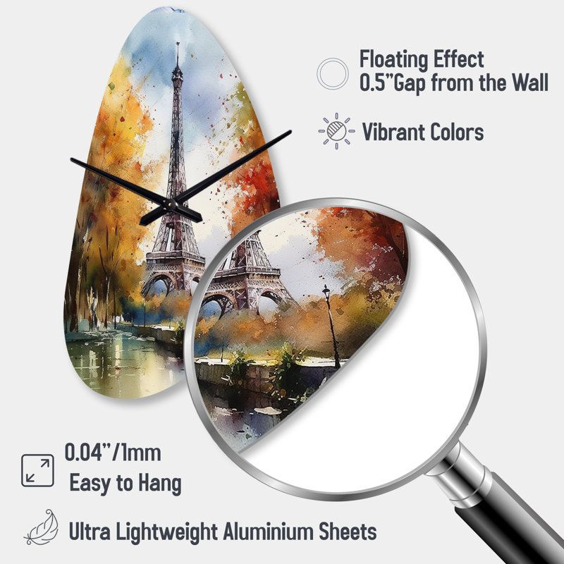 Pastel Eiffel Tower In Paris III - Fall Shape Large Paris 3D Wall Clock, Medium