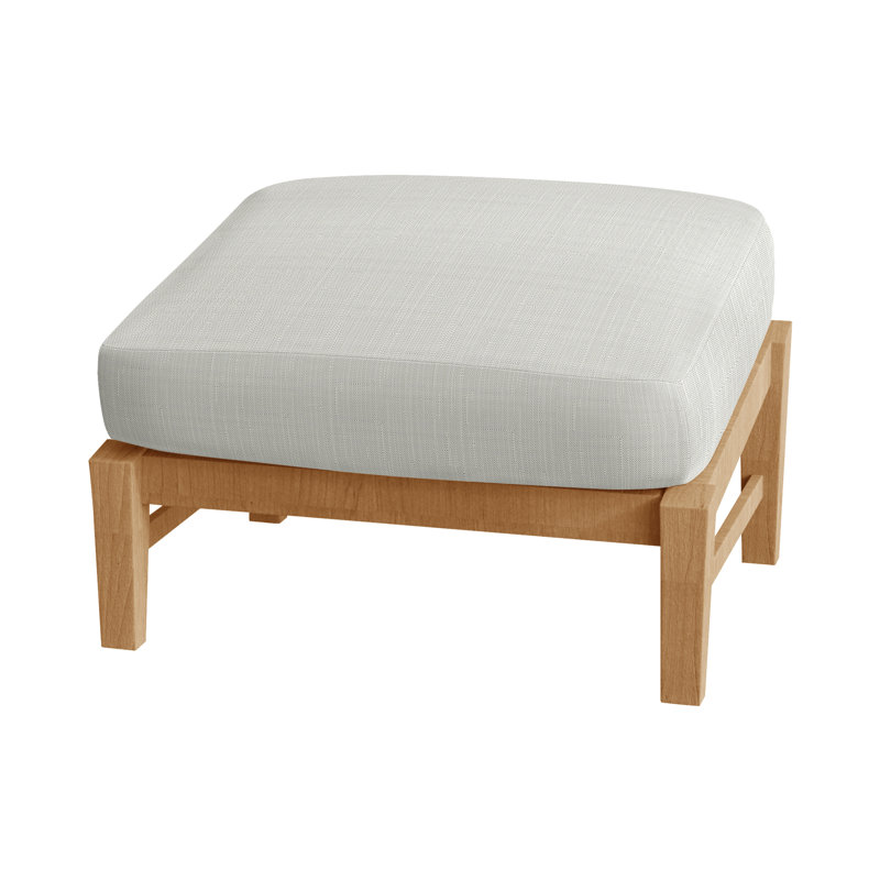 Croquet Outdoor Teak Ottoman with Cushion, Natural Teak, No Welt, Verona Silver Sunbrella®